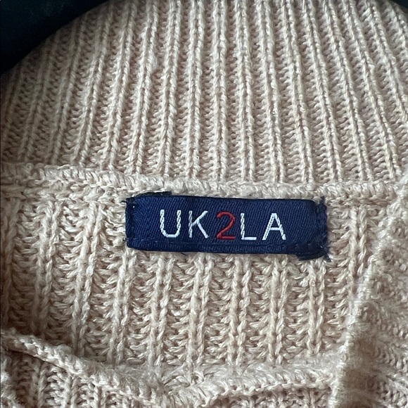 UK2LA Tan and White Striped Cowl Neck Sweater - Picture 2 of 4